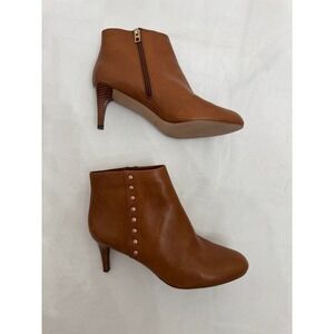 Coach Women Saddle Brown Leather Studded Ankle Boots Kitten Heel Size 9 B